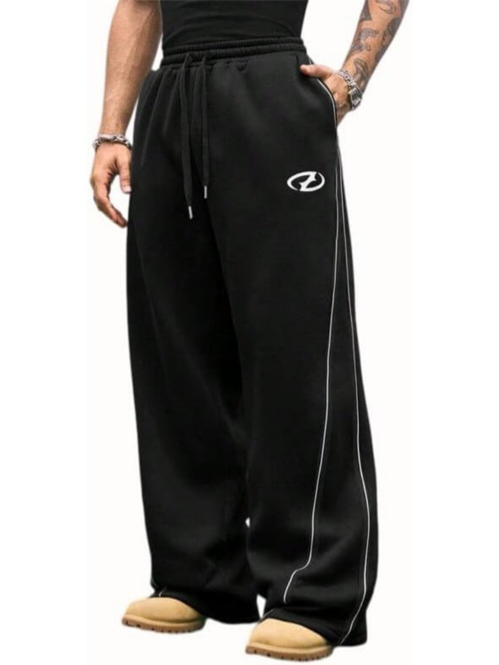 Men's Baggy Track Pants - Casual Wide Leg Striped Sweatpants, Y2K Streetwear